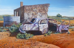Wreckollections, Silverton NSW 2. Acrylic on Canvas, 750 x 500 mm.