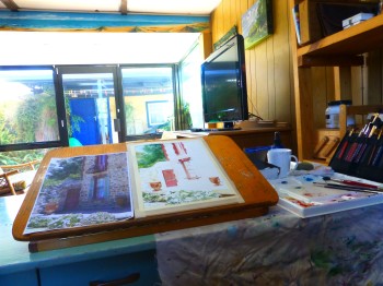 The artists studio, watercolour in progress