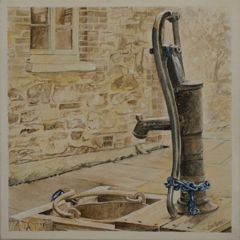 'Old Pump at Willunga Courthouse': acrylic on canvas, SOLD