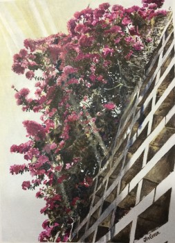 'Bougainvillea in shadow', acrylic on canvas, 400mm x 300mm, SOLD