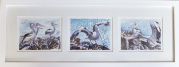 'Get Down Man" mono-triptych, watercolour, 500 X 180 mm framed. SOLD
