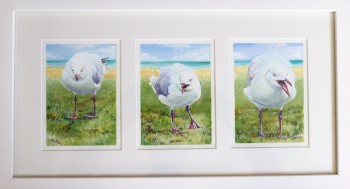 'That's mine' : Mono-Triptych, watercolour, 420 X  200 mm framed SOLD